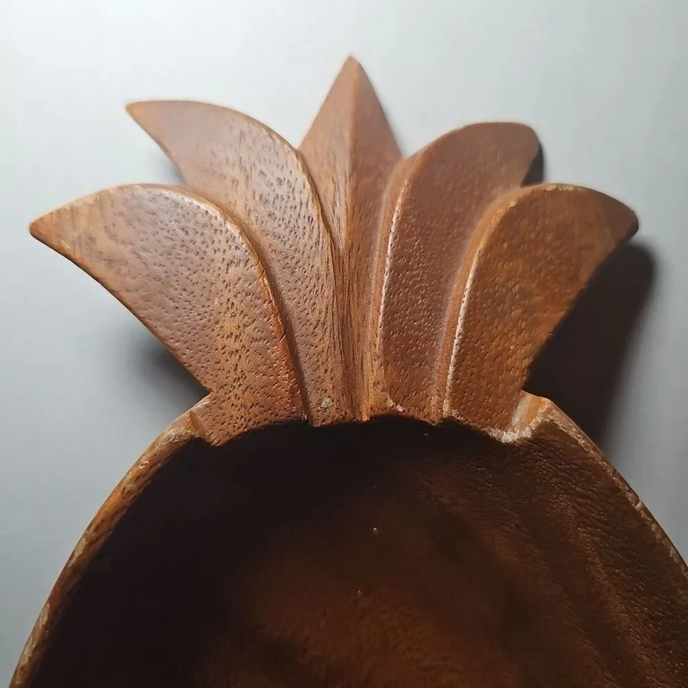 Vintage Hand-Carved Monkey Pod Wood Pineapple-shaped Dish Bowl